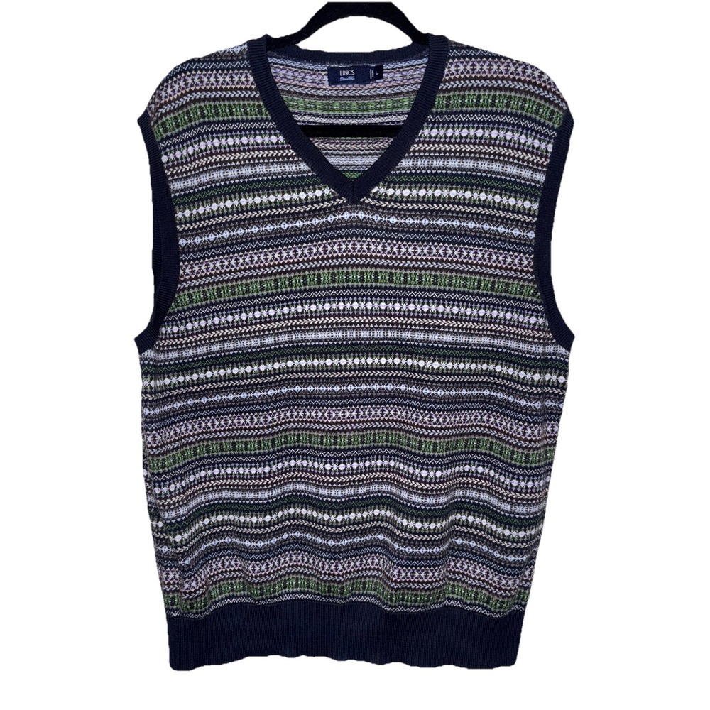 LINCS DAVID CHU V-Neck Sweater Vest LARGE Golf Sports Soft Knit - Picture 2 of 6